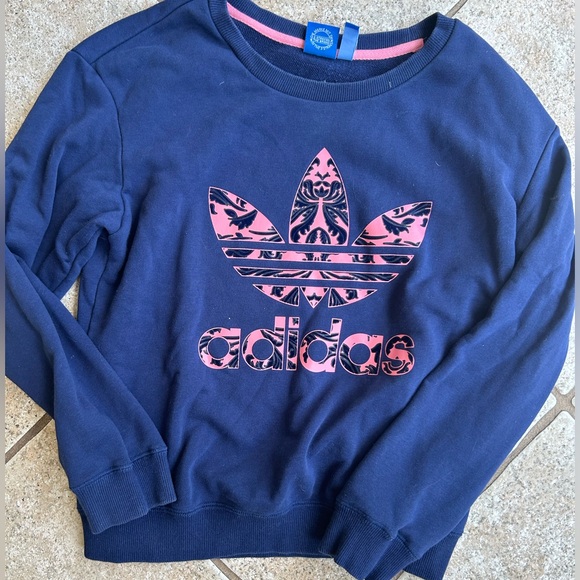 adidas Tops - ADIDAS logo sweatshirt, navy and coral colors, velvet logo, amazing cond size XS